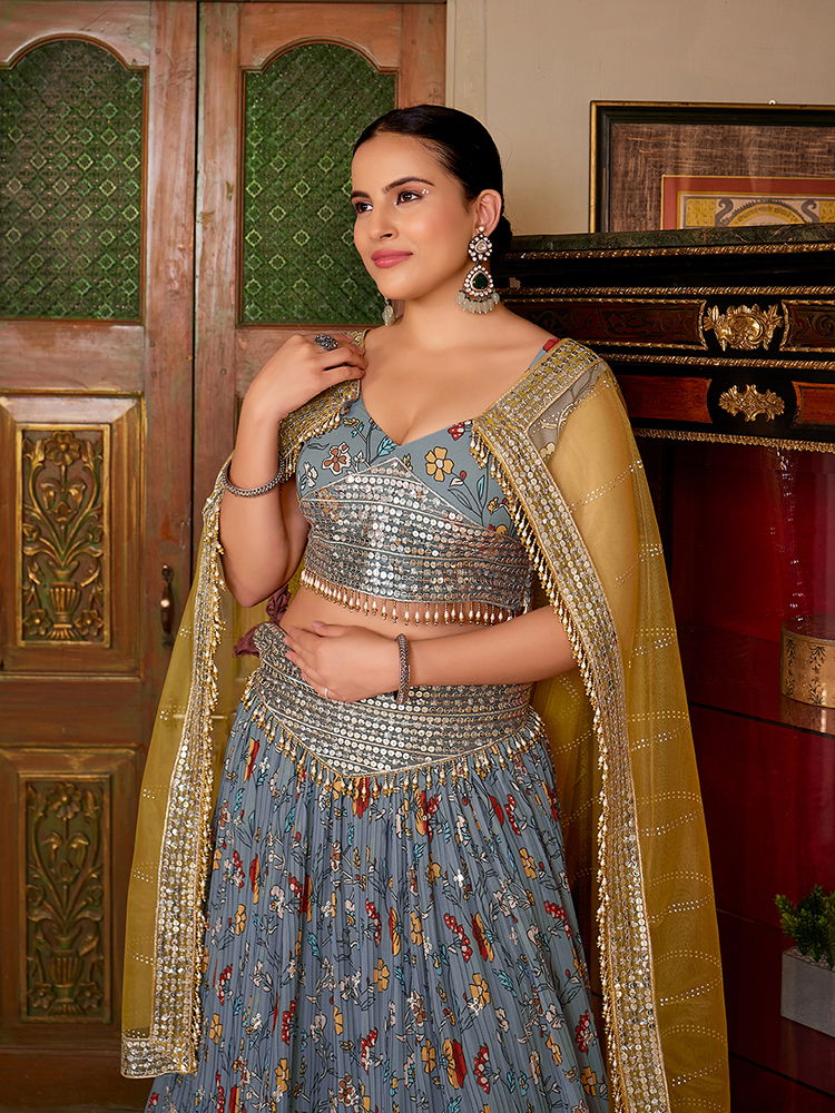 SS151 1839 Gray Georgette Designer Lehenga Choli Wholesale Price In Surat